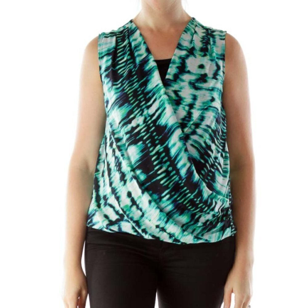 OCTAVI Green Black White Buttoned Print Blouse - Picture 1 of 3